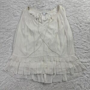 Diane Von Furstenberg Shirt Womens Medium White Tank Top Eyelet Sheer Lined Top
